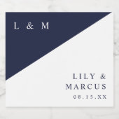 Blauw Moderne Elegante Monogram Trouw Sparkling Wijnetiket (Enkel label)