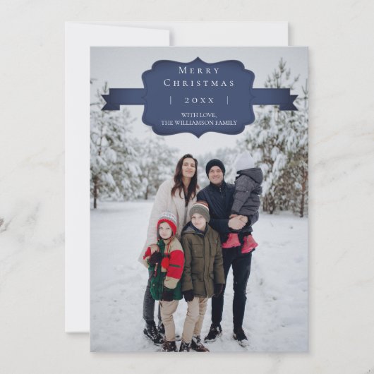 Blauw Moderne en Eenvoudige Kerstmis Fotokaart Feestdagenkaart (Voorkant)