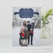 Blauw Moderne en Eenvoudige Kerstmis Fotokaart Feestdagenkaart (Staand voorkant)