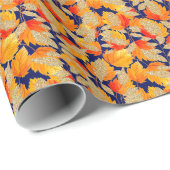 Blauw | Moderne faux glitter herfstbladeren Cadeaupapier (Rol Hoek)