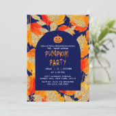 Blauw | Moderne faux glitter verlaat Halloween Kaart (Staand voorkant)