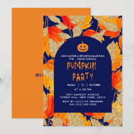 Blauw | Moderne faux glitter verlaat Halloween Kaart