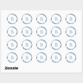 Blauw moderne folie glittersparkel monogram ronde sticker (Vel)