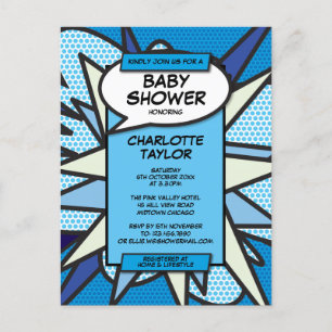 Blauw Moderne Foto Baby Shower Baby Jongen Uitnodiging Briefkaart