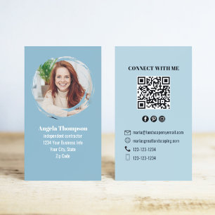 Blauw Moderne Foto QR-code Verbind met Mij Visitekaartje
