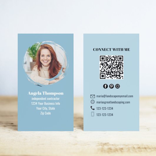 Blauw Moderne Foto QR-code Verbind met Mij Visitekaartje