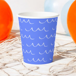 Blauw Moderne Franse Golven Water Papier Cups Papieren Bekers