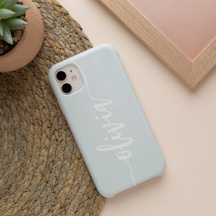Blauw Moderne Geschetste Script Gepersonaliseerde iPhone 16 Hoesje