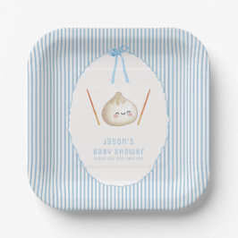 Blauw Moderne Jongens Boog Aziatische Dumpling Bab Papieren Bordje
