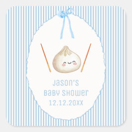 Blauw Moderne Jongens Boog Aziatische Dumpling Bab Vierkante Sticker