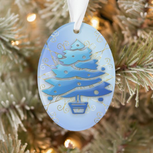 Blauw Moderne Kerstboom op Blauw Ornament (Boom)