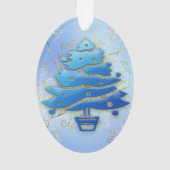 Blauw Moderne Kerstboom op Blauw Ornament (achterkant)