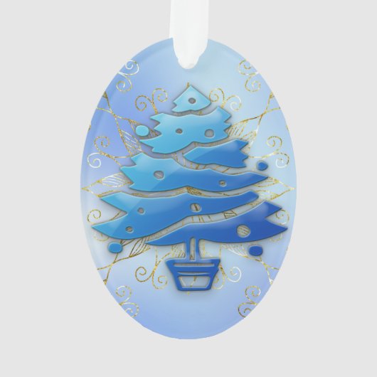Blauw Moderne Kerstboom op Blauw Ornament (achterkant)