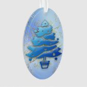 Blauw Moderne Kerstboom op Blauw Ornament (voorkant)