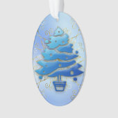 Blauw Moderne Kerstboom op Blauw Ornament (voorkant)