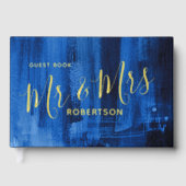 Blauw moderne kunst aangepast trouw  gastenboek (Voorkant)