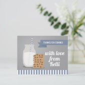 Blauw Moderne Melk en Koekjes Gestreepte Dank Je Briefkaart (Staand voorkant)