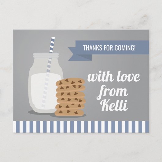 Blauw Moderne Melk en Koekjes Gestreepte Dank Je Briefkaart (Voorkant)