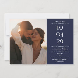 Blauw Moderne Minimalistische Trouwfoto Save The Date