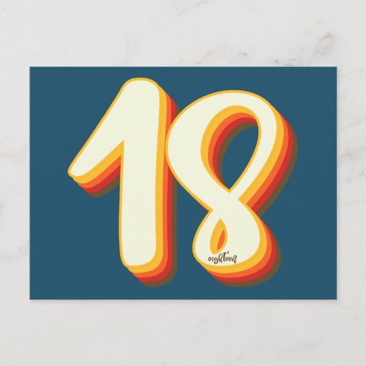 Blauw Moderne Retro Groovy Achttiende 18e Verjaard Briefkaart (Voorkant)