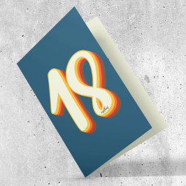 Blauw Moderne Retro Groovy Achttiende 18e Verjaard Kaart