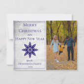 Blauw Moderne Sneeuwvlok Foto Feestdagenkaart (Voorkant)