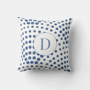Blauw Moderne Stippen Monogram Kussen