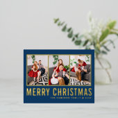 Blauw Moderne Typografie Fotocollage Kerstmis Folie Feestdagen Briefkaart (Staand Voorkant)