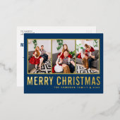 Blauw Moderne Typografie Fotocollage Kerstmis Folie Feestdagen Briefkaart (Voorkant / Achterkant)