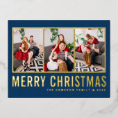 Blauw Moderne Typografie Fotocollage Kerstmis Folie Feestdagen Briefkaart (Voorkant)