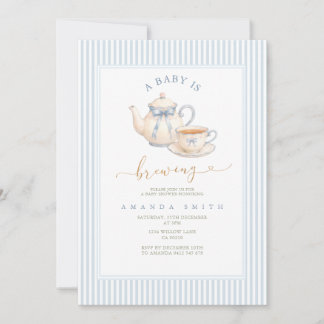 Blauw moderne vintage theeparty baby shower kaart