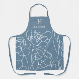 Blauw Moderne Wilde Bloem Custom Monogram Naam Sch Schort