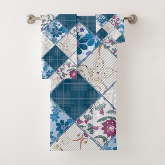 Blauw modieus rustiek patroon van lapjes stof bad handdoek (Insitu)