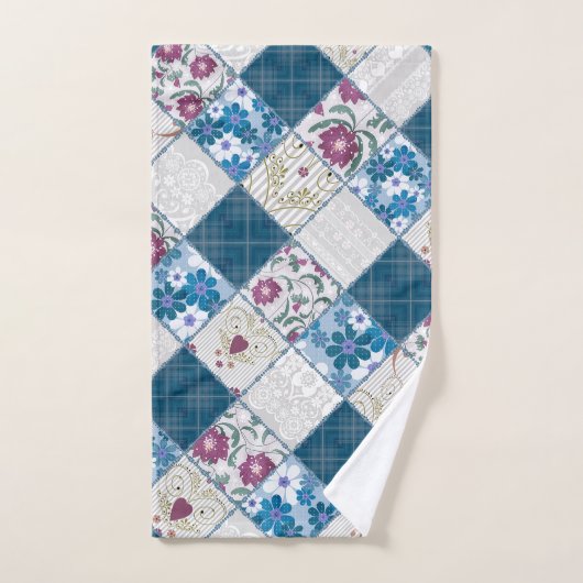 Blauw modieus rustiek patroon van stoffenresten bad handdoek (Handdoek)