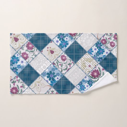 Blauw modieus rustiek patroon van stoffenresten bad handdoek (Handdoek)