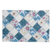 Blauw modieus rustiek patroon van stoffenresten kussensloop (Achterkant)