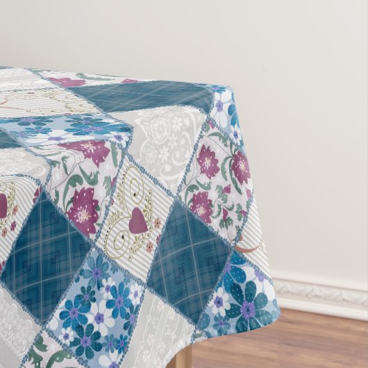 Blauw modieus rustiek patroon van stoffenresten tafelkleed (Voorbeeld)