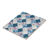 Blauw modieus rustiek patroon van stoffenresten tegeltje (Zijkant)