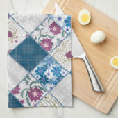 Blauw modieus rustiek patroon van stoffenresten theedoek (Quarter Fold)