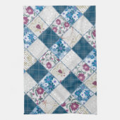 Blauw modieus rustiek patroon van stoffenresten theedoek (Verticaal)