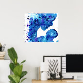 Blauw Moeder & Kind Waterverf Abstracte Kunst Poster (Thuiskantoor)