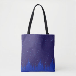 Blauw monochromatisch besneeuwd kerstontwerp tote bag