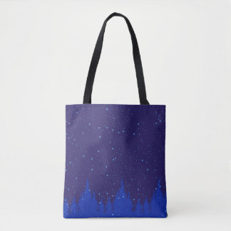 Blauw monochromatisch besneeuwd kerstontwerp tote bag