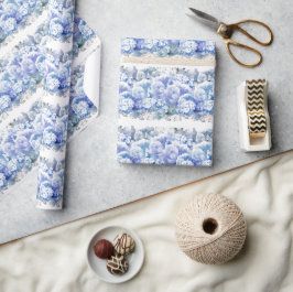 Blauw monochrome bloemen inpakpapier