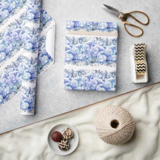 Blauw monochrome bloemen inpakpapier (Crafts)
