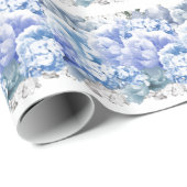 Blauw monochrome bloemen inpakpapier (Rol Hoek)