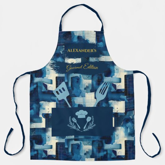 Blauw monochroom Abstract - moderne culinaire keuk Schort (Voorkant)