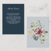 Blauw monochroom BLOEMEN BRUILOFT Details Routebes Informatiekaartje (Voorkant / Achterkant)