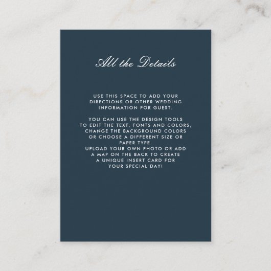 Blauw monochroom BLOEMEN BRUILOFT Details Routebes Informatiekaartje (Voorkant)