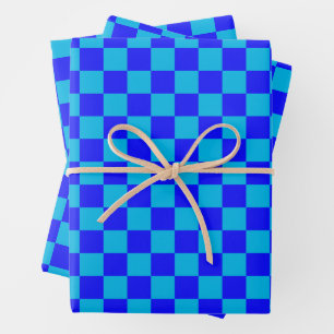 Blauw monochroom schaakbordpatroon inpakpapier vel